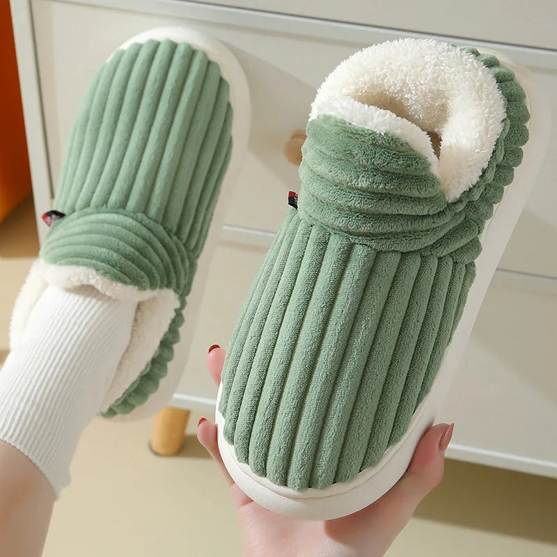 Evshine Winter Fur Plush Slippers – Soft Sole Home Shoes