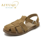 Women's Leather Retro Sandals Flat – Shop at OWNLUXE