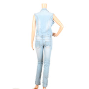 Denim Slim-Fit Zip-Up Sleeveless Jumpsuit | OWNLUXE
