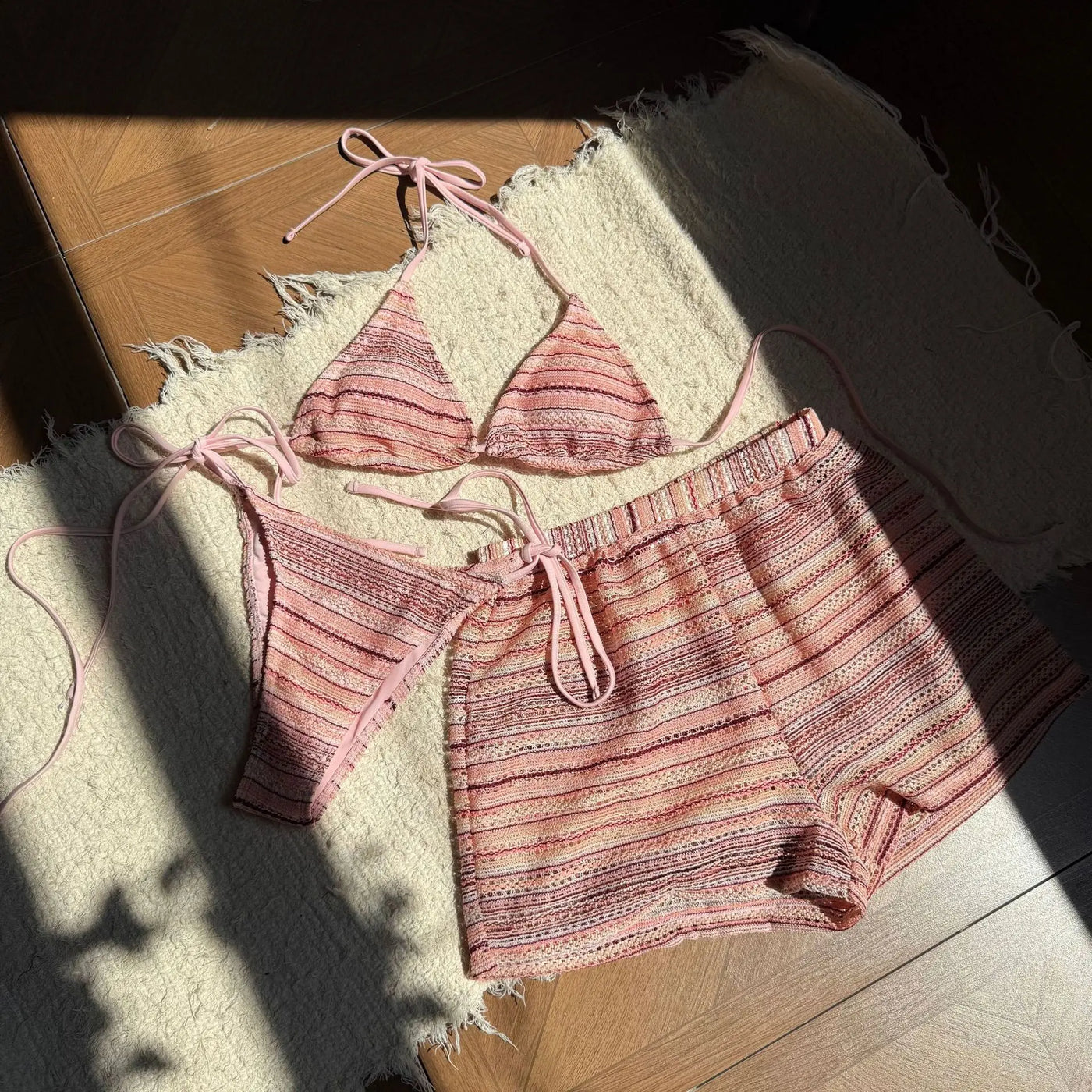 Knit Striped Halter Tankini Set | OWNLUXE