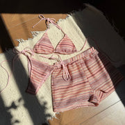 Knit Striped Halter Tankini Set | OWNLUXE