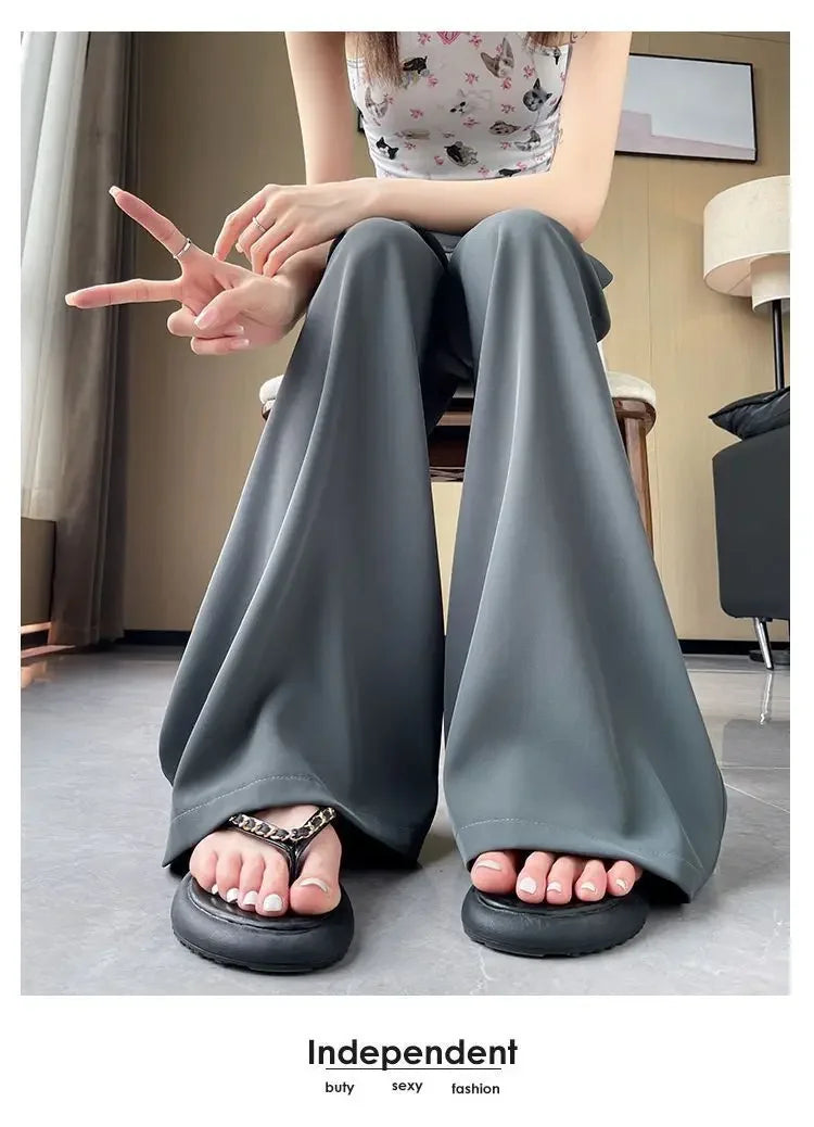 Women's High Waist Wide Leg Suit Pants - Straight Cut Floor Length Trousers