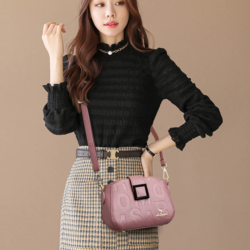 New High Quality Letters Leather Luxury Handbags Women Small Designer Shoulder Bags Women Fashion Simple Ladies Crossbody Bags