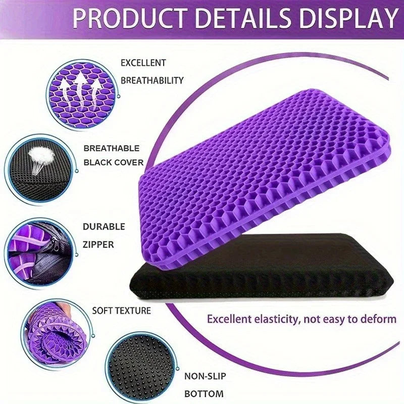 Breathable Gel Seat Cushion - 100% Honeycomb TPR with Protective Cover for Office, Car & Wheelchair