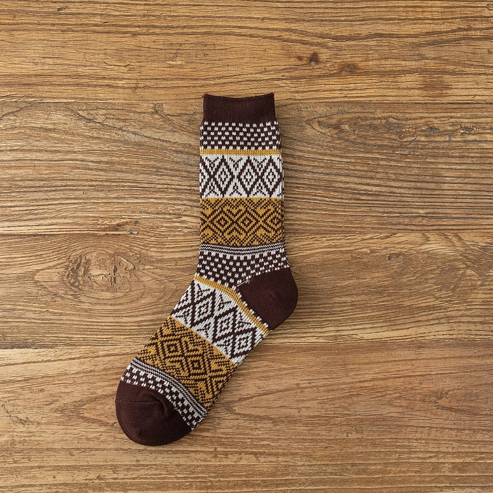 1 Pair Women Socks Spring Autumn Retro Style Men Couple Cotton Socks Flower Stripe Plaid Pattern Solid Colorful Socks EUR 37-43