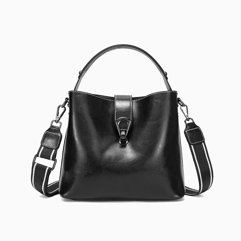 Spacious Cowhide Leather Bucket Bag | OWNLUXE