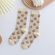 1 Pair Women Socks Spring Autumn Retro Style Men Couple Cotton Socks Flower Stripe Plaid Pattern Solid Colorful Socks EUR 37-43