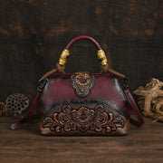 Vintage Carved Leather Handbag - Handmade Luxury Shoulder Bag