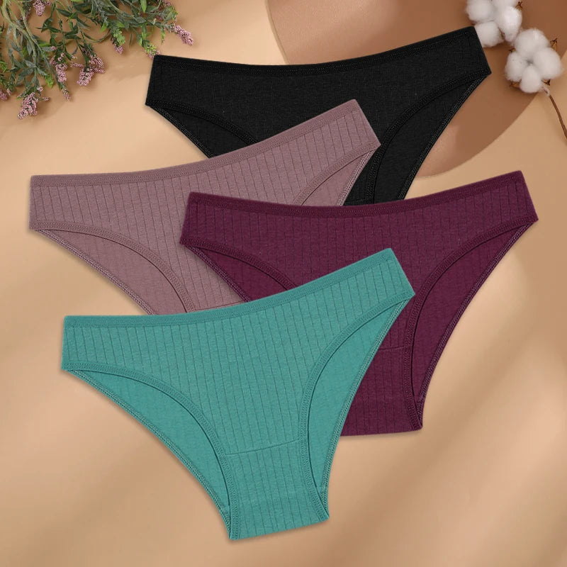 Women's Cotton Low-Rise Briefs 4-Pack | Stripes & Solids | OWNLUXE