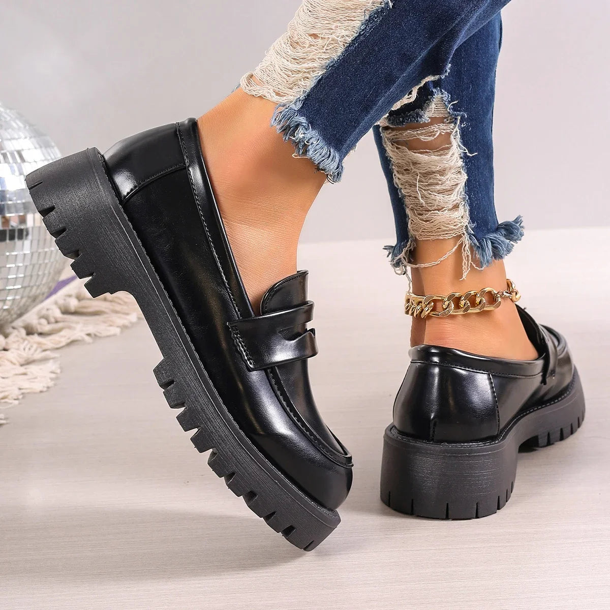 Women's Platform Leather Plus-Size Loafers – Shop at OWNLUXE