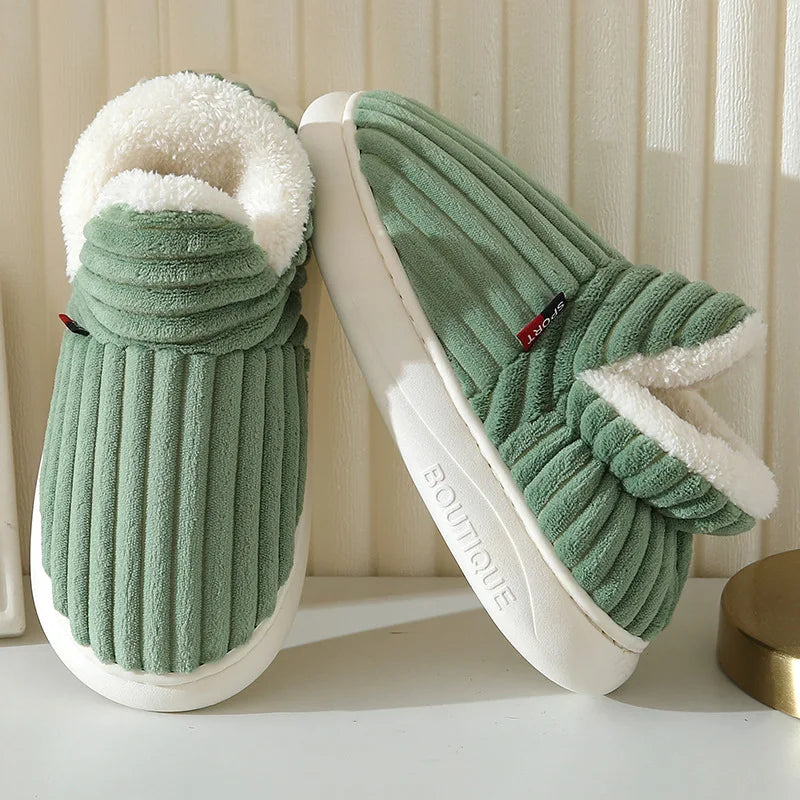 Evshine Winter Fur Plush Slippers – Soft Sole Home Shoes