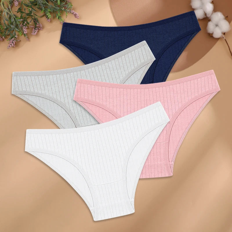 Women's Cotton Low-Rise Briefs 4-Pack | Stripes & Solids | OWNLUXE