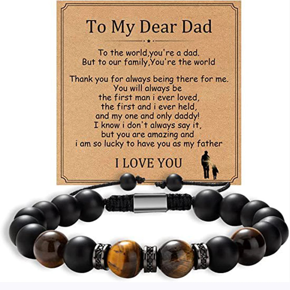Tiger Eye & Onyx Men's Bracelet – Natural Stone & Steel Charm