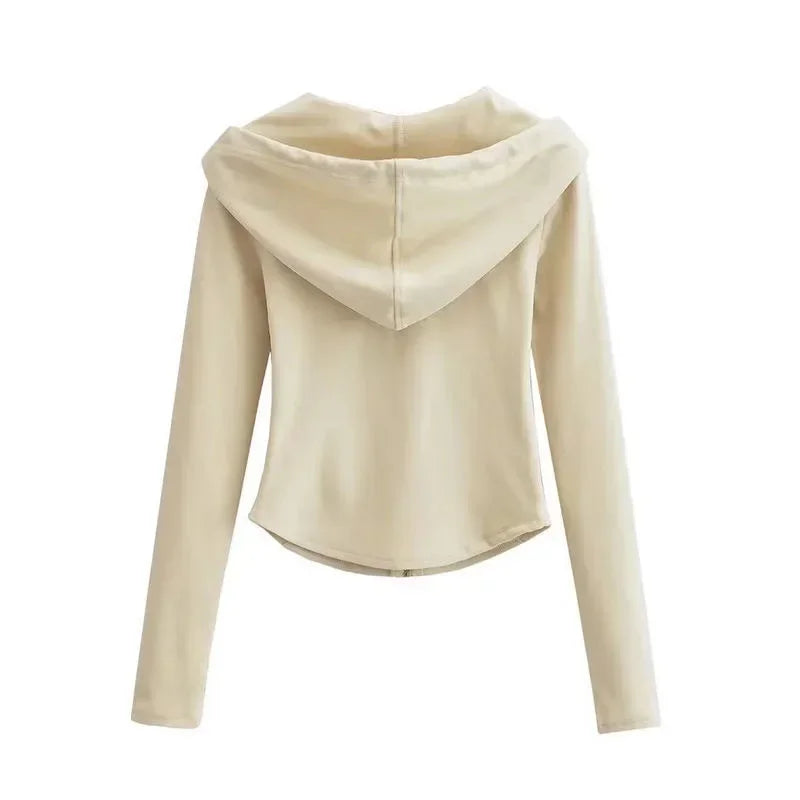 Cropped Hooded Zip-Up Long-Sleeve Jacket | OWNLUXE