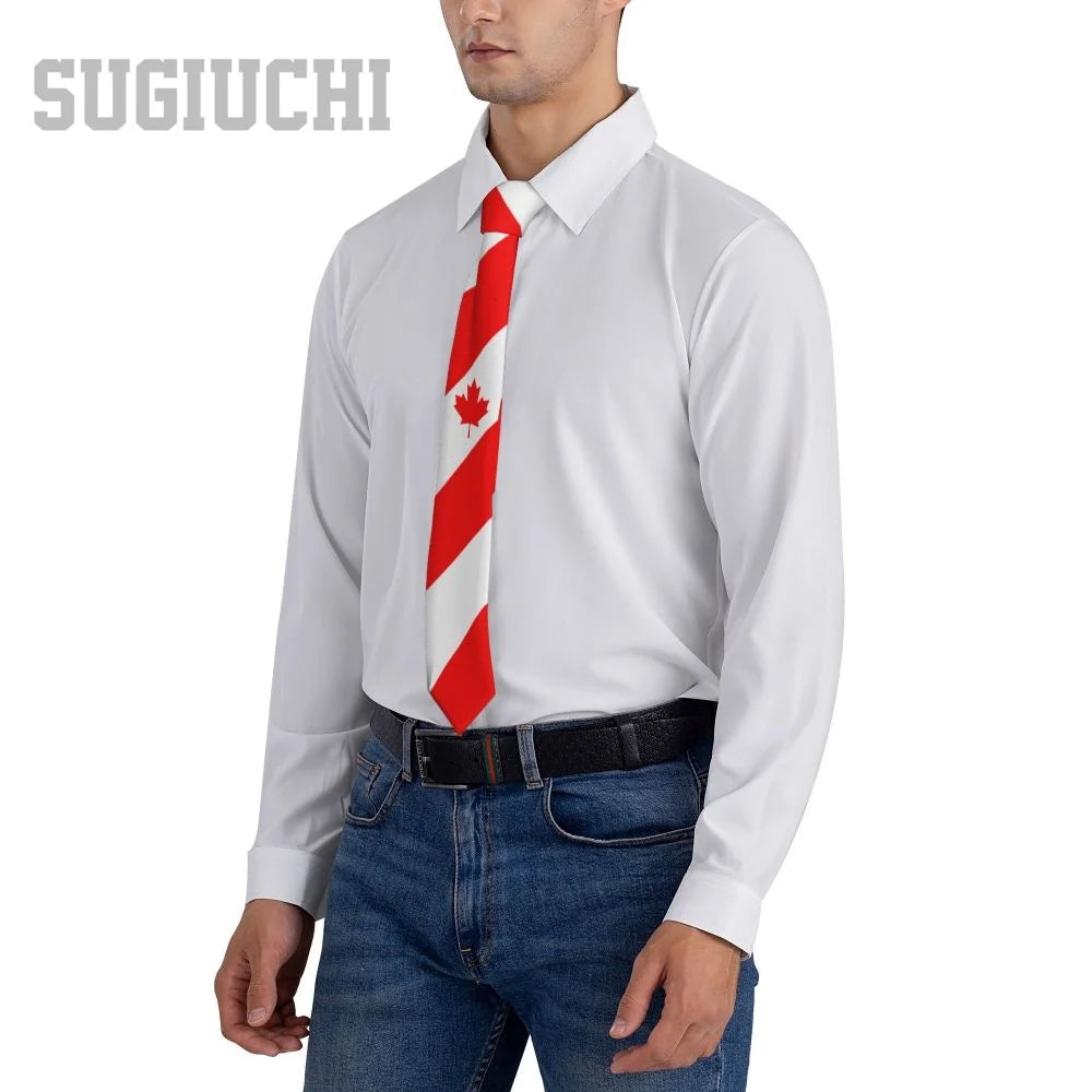 Canada Flag Emblem Neck Tie – Slim Plaid Tie for Wedding, Business & Canada Day