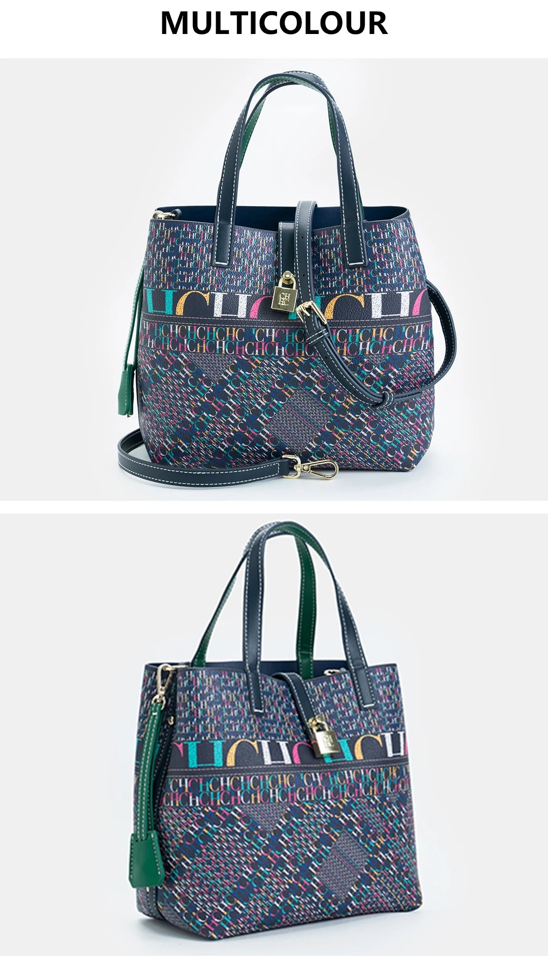 CH Luxury Brand Tote Bag - Italian Letter Print with Lock Design