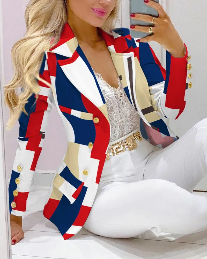 Spring Autumn Fashion Blazers Pant Sets Long Sleeve Print Coat Two Piece | OWNLUXE