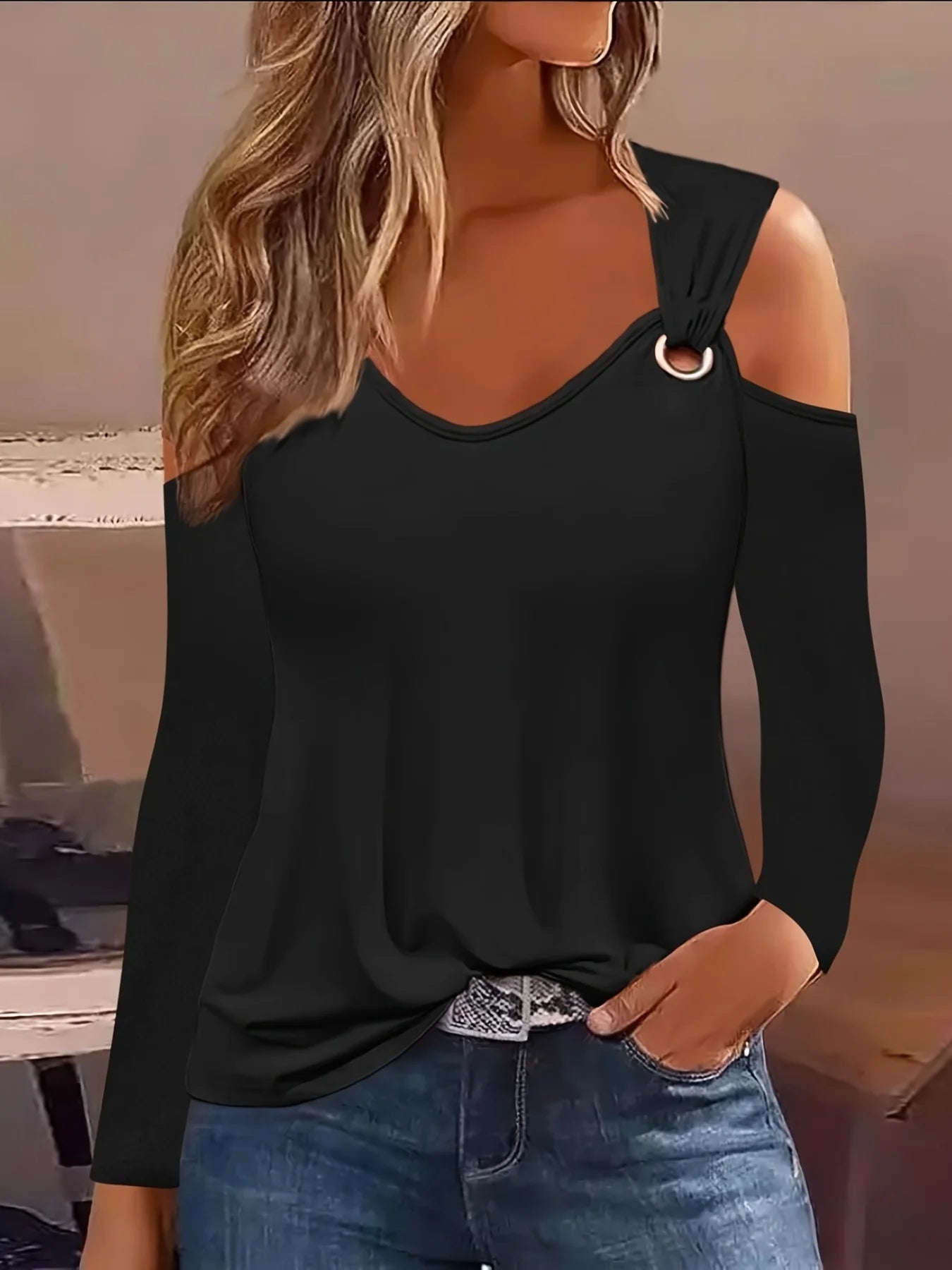 Metal V-Neck Extended-Size Blouse | OWNLUXE