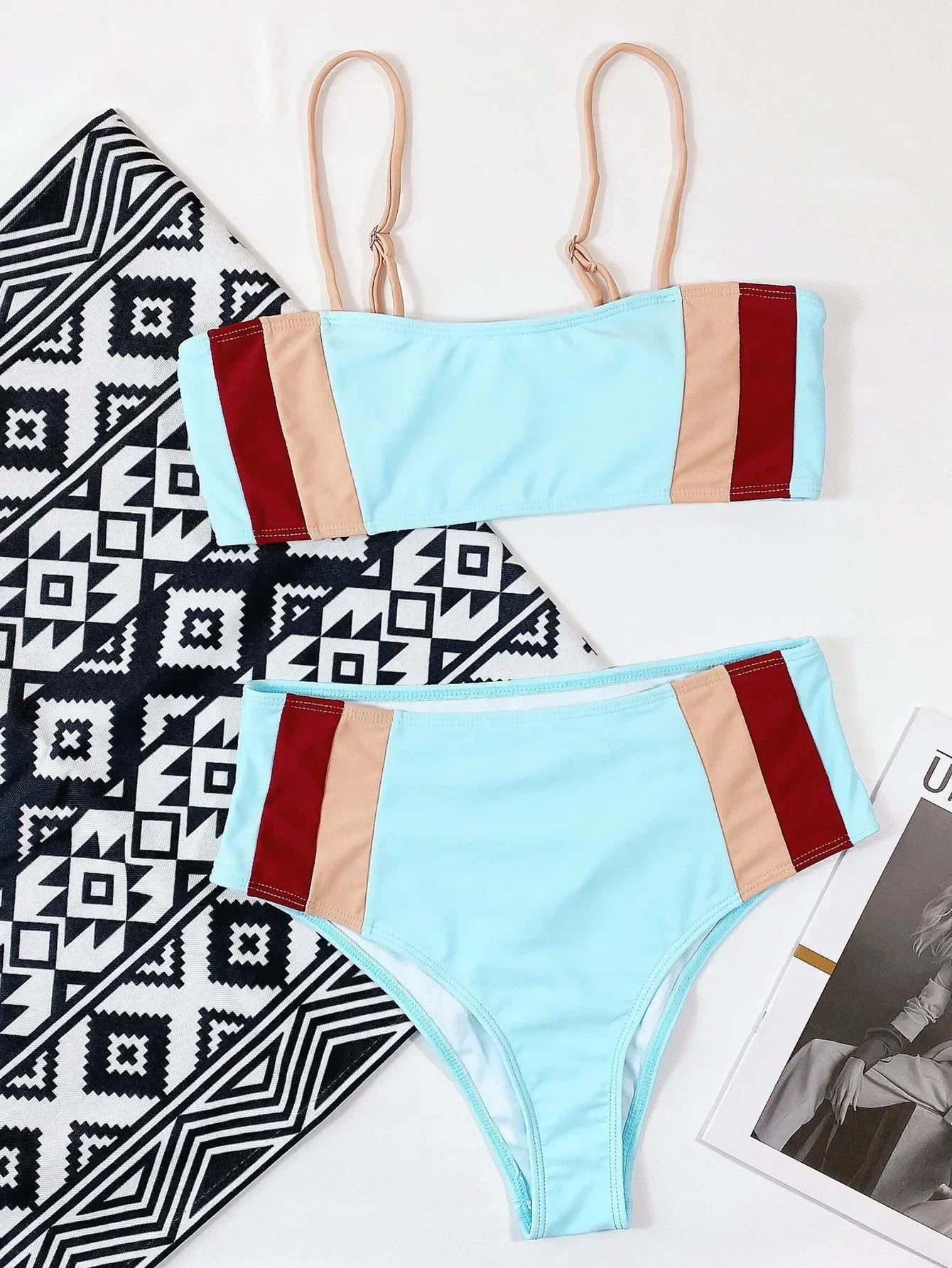 Push-Up Patchwork High-Waist Tankini Set | OWNLUXE