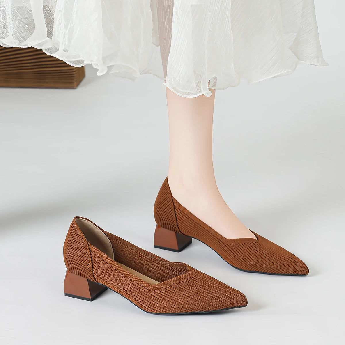 Pointed Slingback Square-Heel Pumps for Refined Style