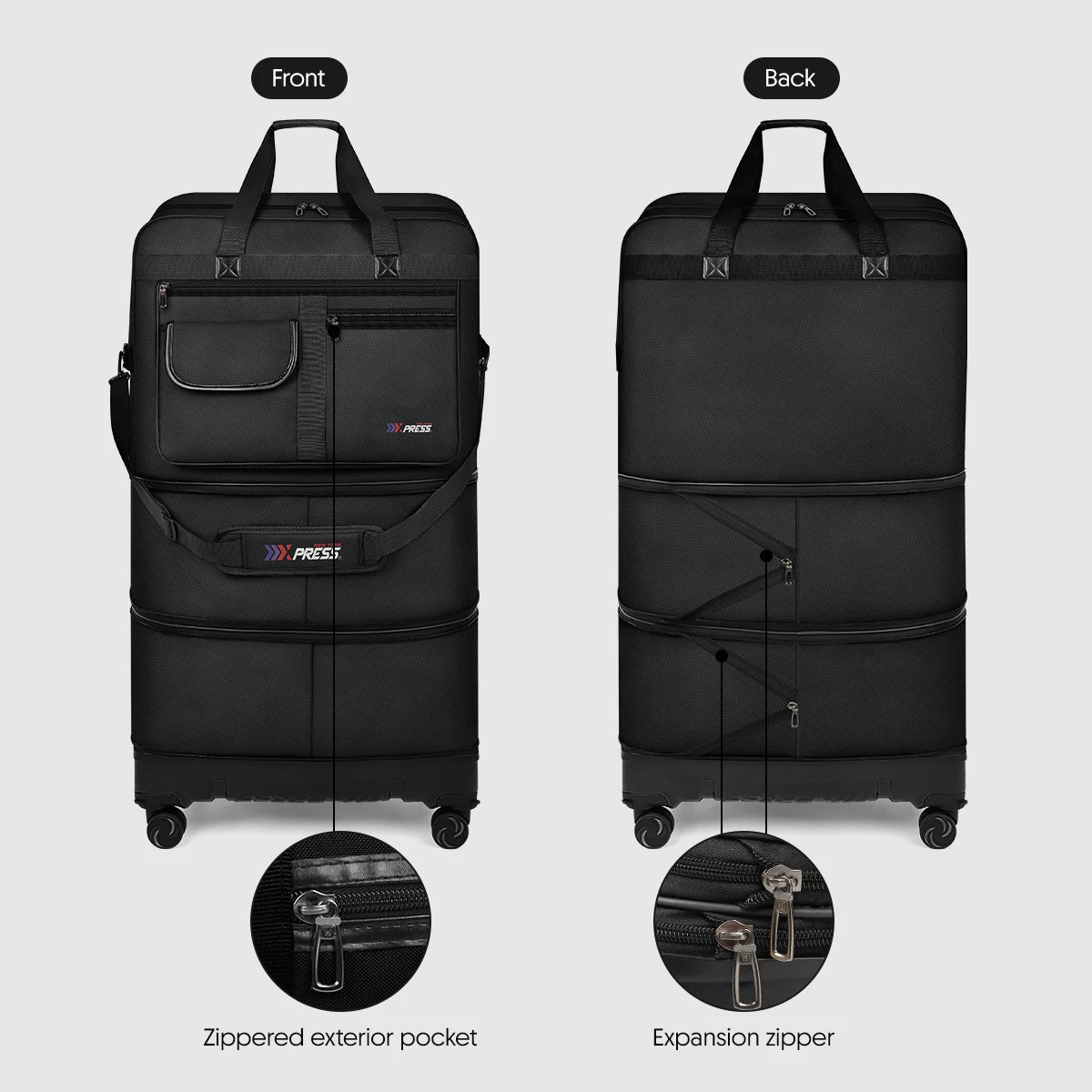 Foldable Rolling Travel Bag – Expandable Large Luggage