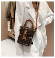 Retro Floral Mini Bucket Bag – Women's Casual Crossbody with Lock Buckle