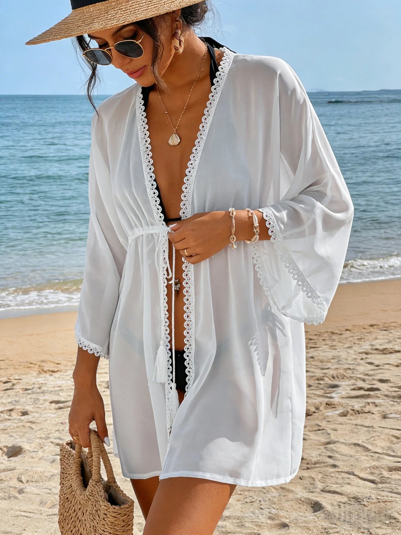 Lace Drawstring Swim Cover-Up | OWNLUXE