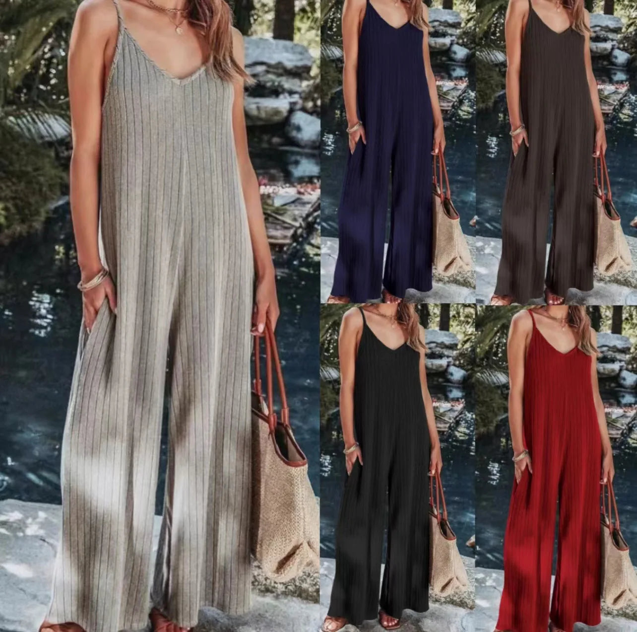 Flared Beach-Style Jumpsuit – Lightweight & Trendy for Spring/Summer