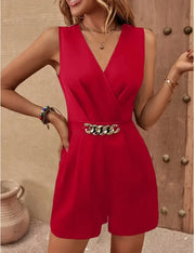 Women's High Waist Sleeveless V-Neck Jumpsuit | OWNLUXE