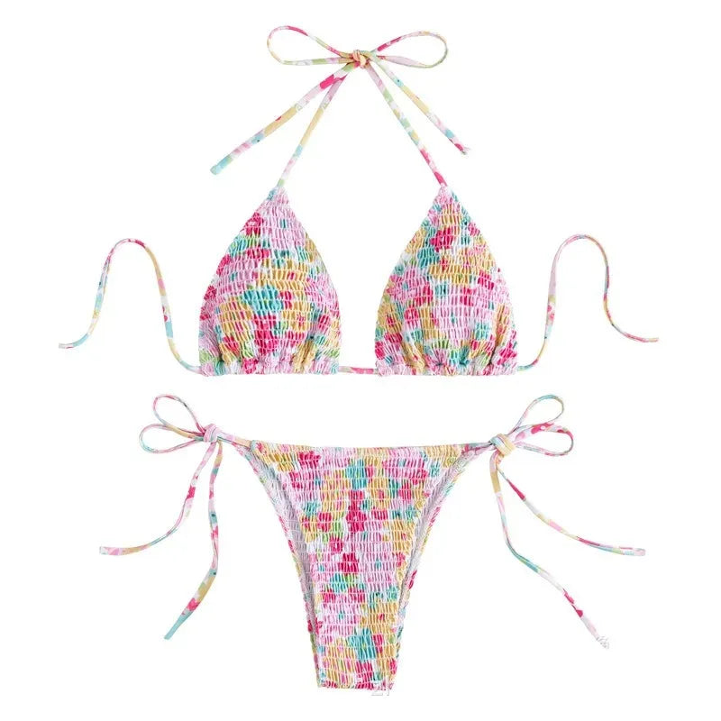 sexy floral print halter bikinis sets biquini high waist thong swimsuit Swimwear Biquini conjunto de bikini tankini beachwear