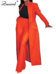 Women’s Woven Office Set – Long Top & Wide-Leg Pants