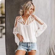 Lace V-Neck Long-Sleeve Blouse | OWNLUXE
