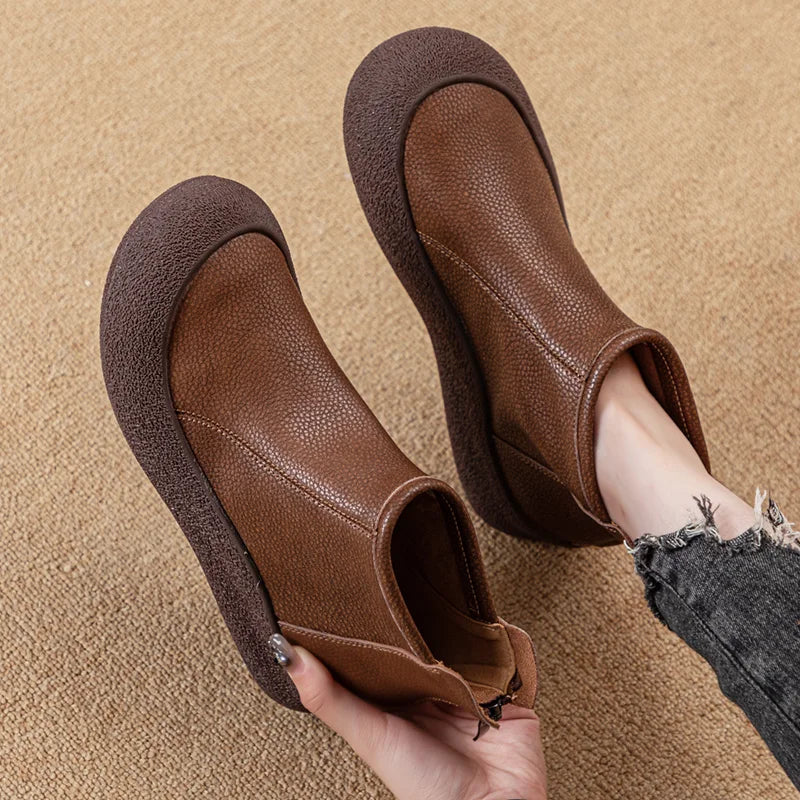 Women's Round Toe Leather Retro Boots – Shop at OWNLUXE