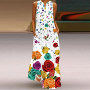 Sleeveless Floral V-Neck Maxi Dress - Casual Summer Dress with Pockets