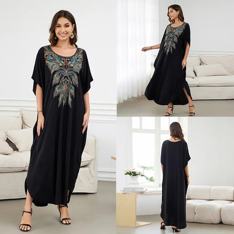 Embroidered V-Neck Short-Sleeve Swim Cover-Up | OWNLUXE