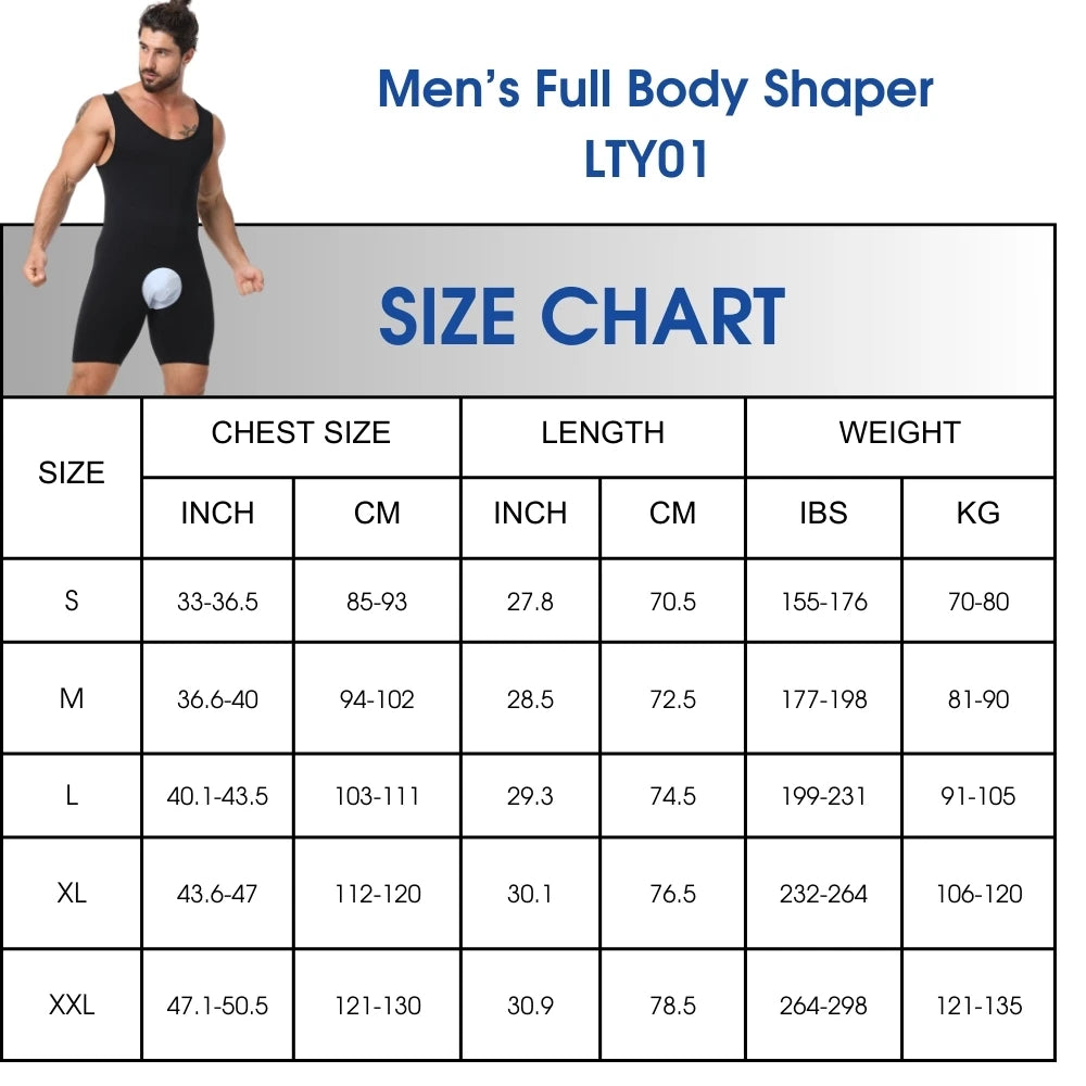 Seamless Men’s Full Body Shaper Bodysuit for Tummy Control