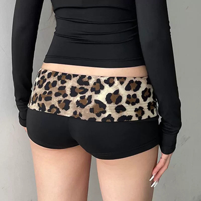Patchwork Leopard Print Low-Waist Shorts | OWNLUXE