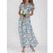 Beach Holiday Chiffon Midi Dress V-Neck Long Sleeve Casual Loose | OWNLUXE