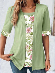 Floral Knit Square Neck Top with Half Sleeves