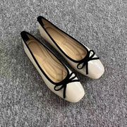 Women's Square Toe Leather Flats (Off-White) – Shop at OWNLUXE