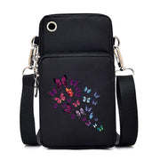 Mini Nylon Phone Crossbody Bag – Butterfly Print Neck Pouch with Zipper