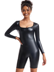 Faux Leather Wire-Free Bodysuit Shaper | OWNLUXE