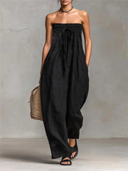 Strapless Wide-Leg Off-Shoulder Backless Jumpsuit | OWNLUXE