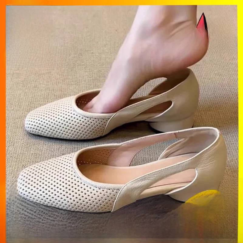 Women's Low Heel Breathable Leather Sandals – Shop at OWNLUXE