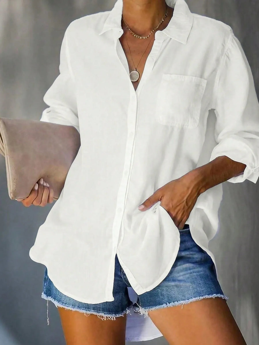 Extended-Size Long-Sleeve Relaxed-Fit Blouse | OWNLUXE