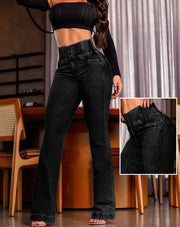 Plaid Slim Boyfriend Jeans – High-Stretch Ankle-Length