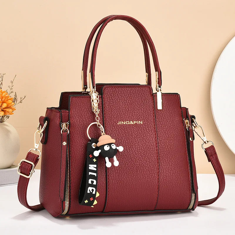 PU Leather Tote Bag with Tassel – Soft Shoulder Bag with Zipper Closure