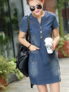 Denim V-Neck Mini Relaxed-Fit Dress | OWNLUXE