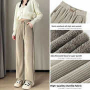 Women's Lamb Velvet Wide Leg Pants - Fleece Lined Winter Trousers