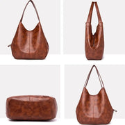 Vintage PU Leather Shoulder Bag – Structured Bucket Design